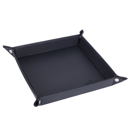 Black leather dice tray on a white background