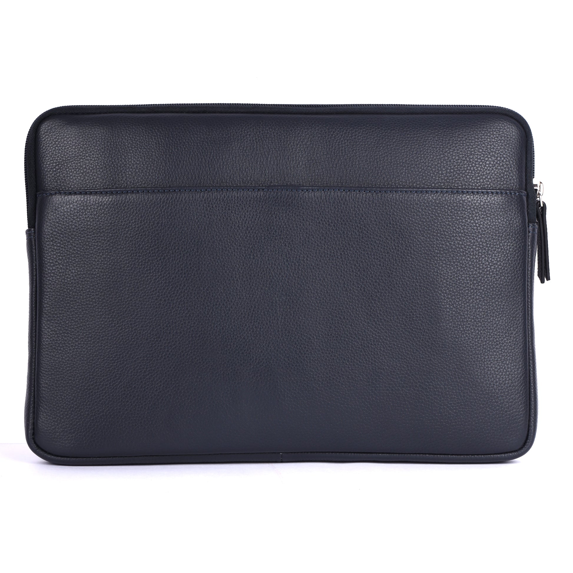 Black leather laptop sleeve on a white background