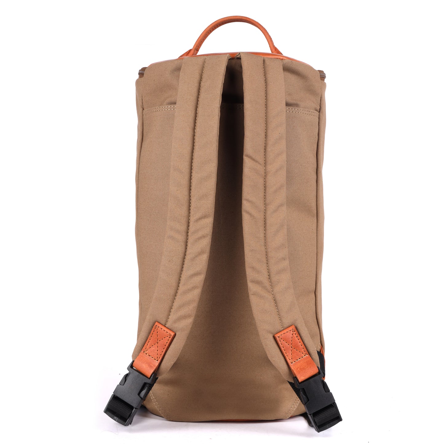 Brown backpack with orange accents on a white background