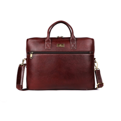 Brown leather briefcase with gold zipper 