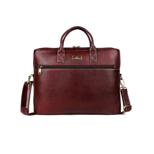 Brown leather briefcase with gold zipper 