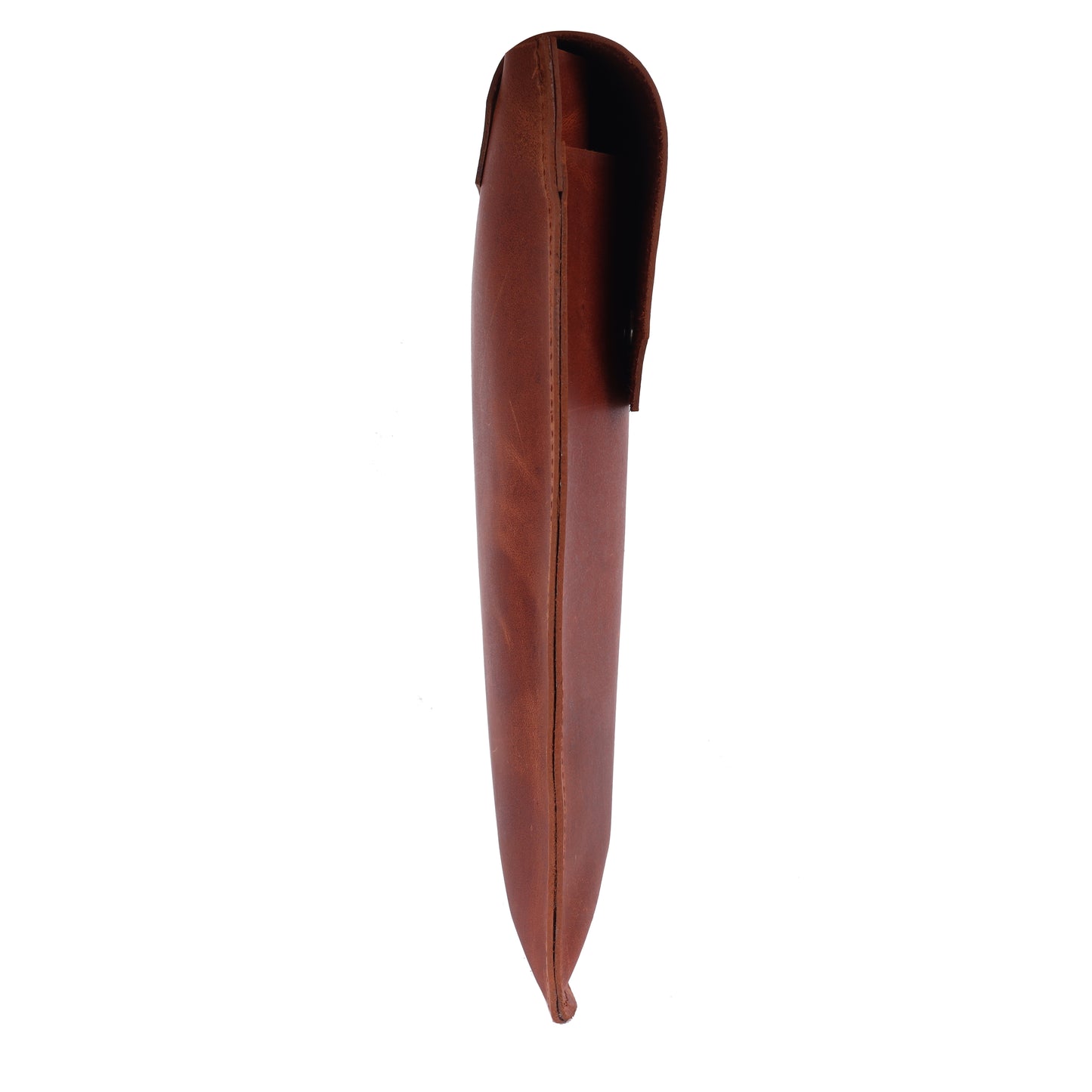 Brown leather knife sheath on a white background