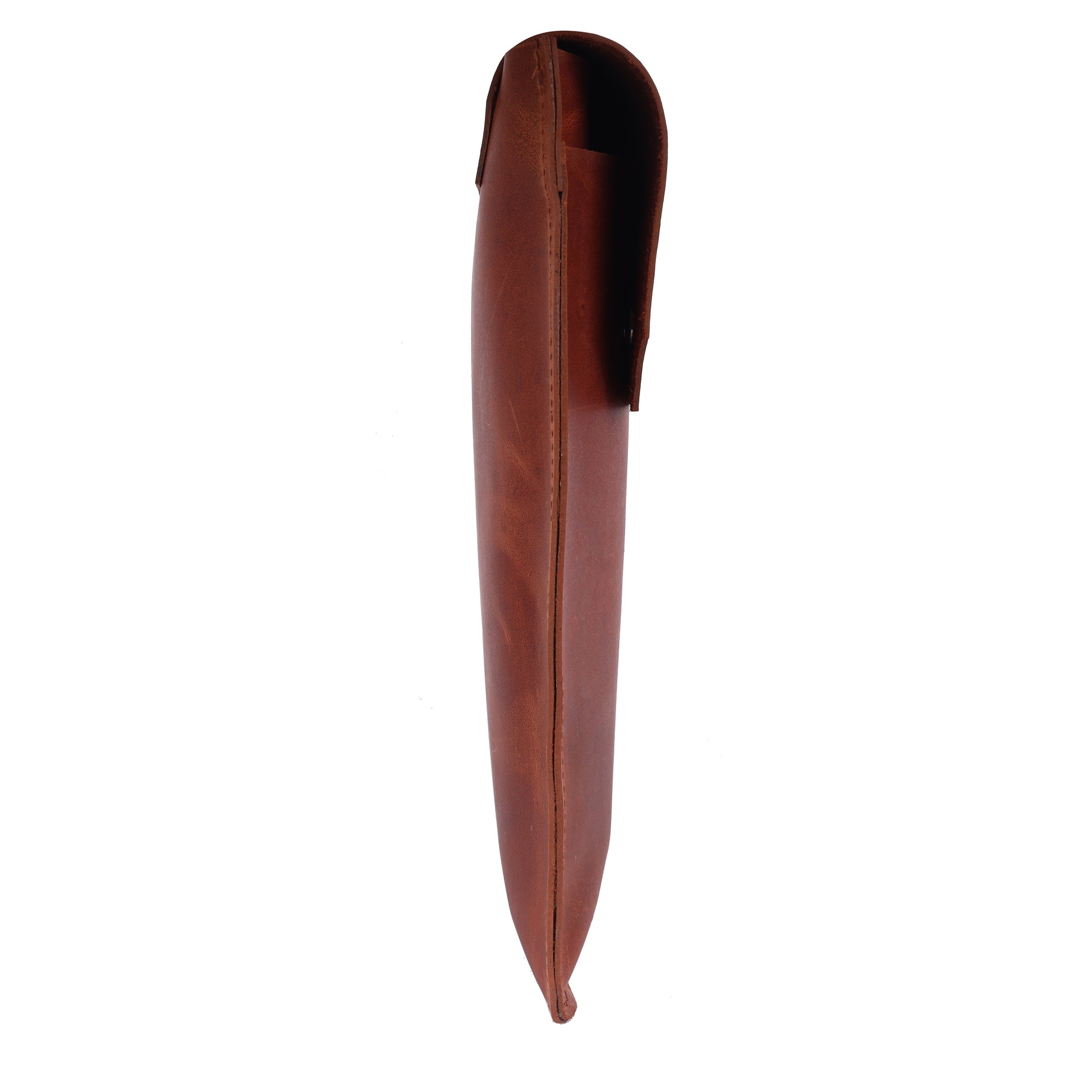 Brown leather knife sheath on a white background