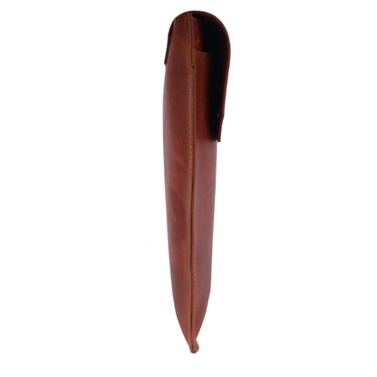 Brown leather knife sheath on a white background