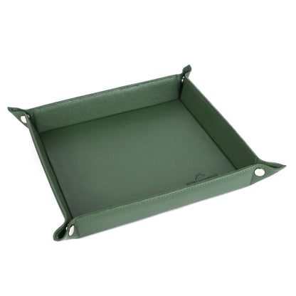 Green leather tray on a white background